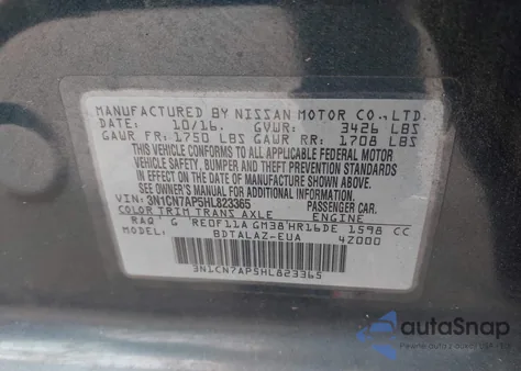 2017 Nissan Versa 1.6 S+ из США, поврежденный, VIN 3N1CN7AP5HL823365